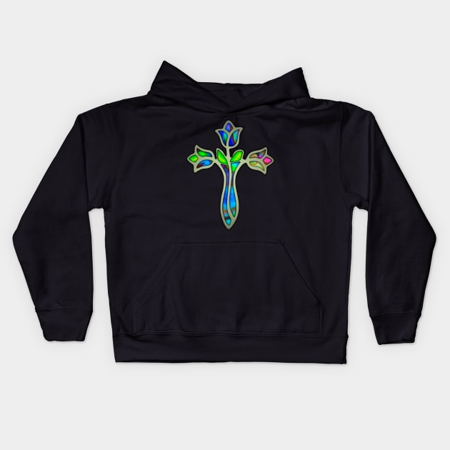 Stained Glass Rose Cross Kids Hoodie by SoLunAgua